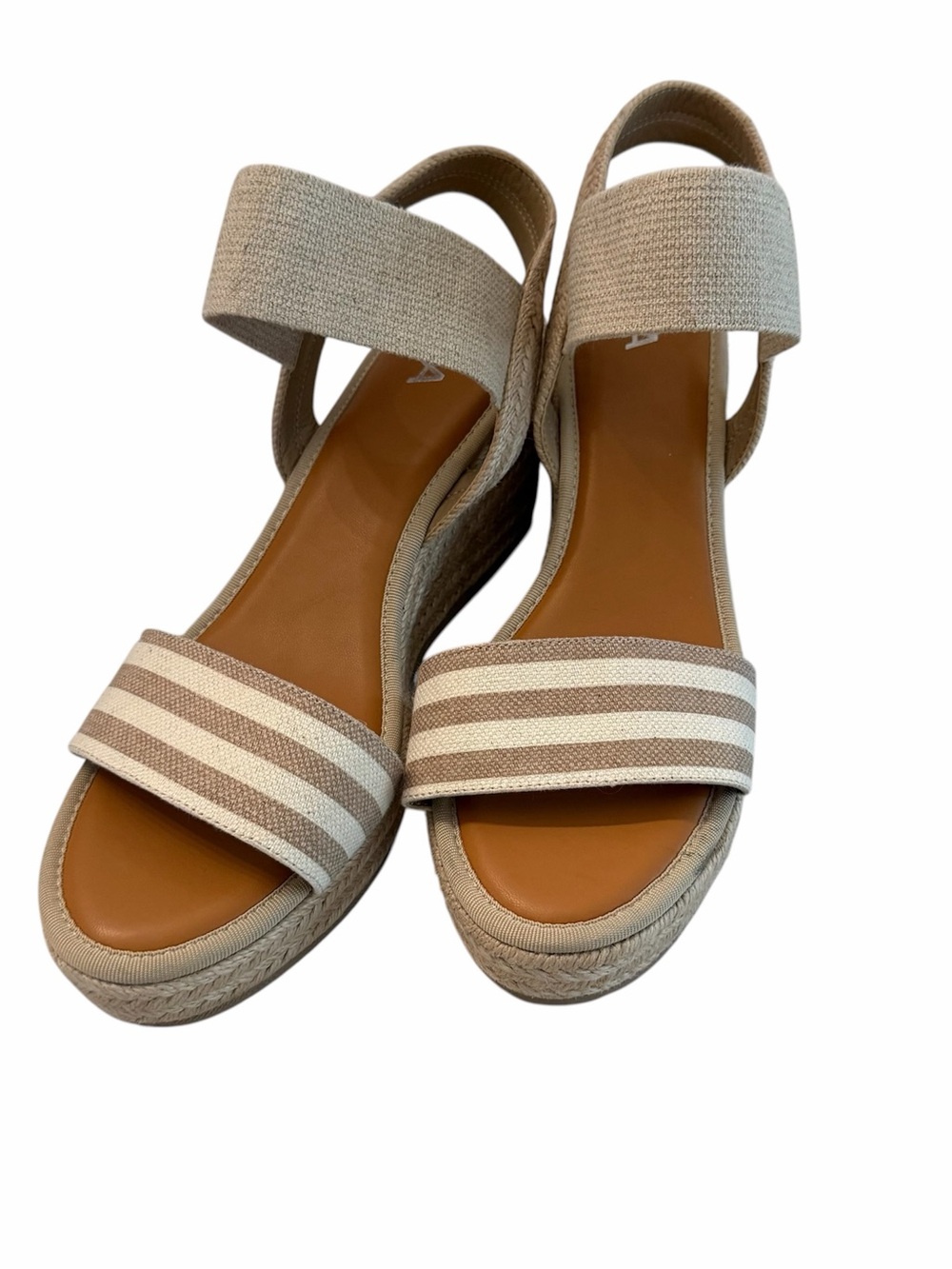 MIA Women’s Beige and White Open Toe Striped Espadrille Wedge Sandals Sz 11 NWOT